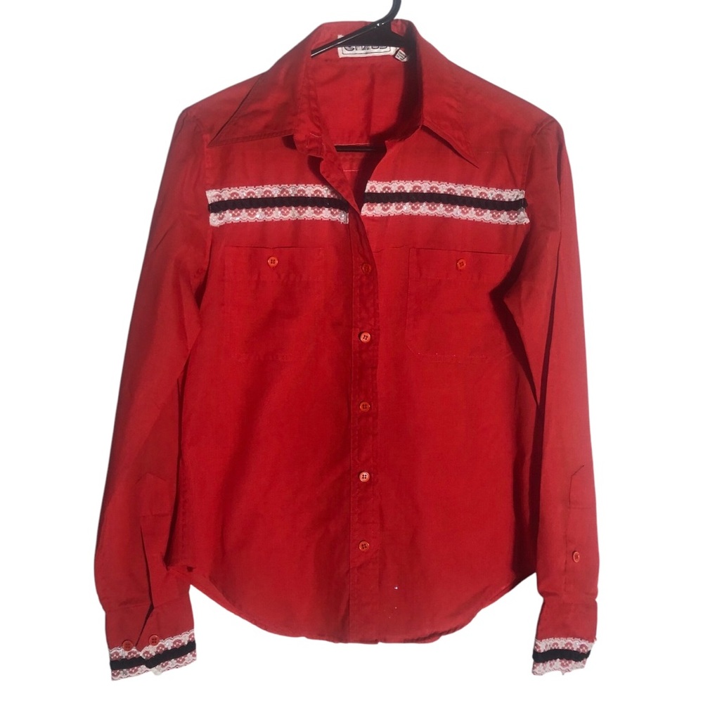 Vintage Chaus girls western lace accent button front long sleeve top Sz 13/14